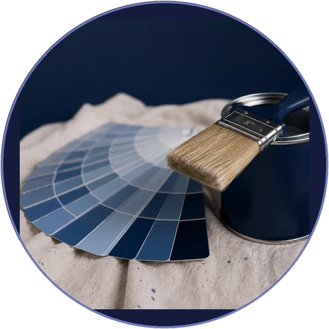 Paint tin and a fanned colour swatch card