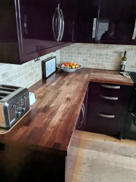 Solid wood kitchen worktop — West Mersea — before